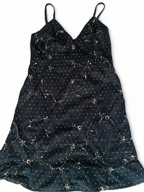 Black Embroidered Midi Slip Dress